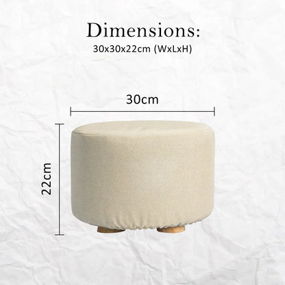 Fabric Ottoman Round Wooden Leg Foot Stool - BEIGE - Mekamart Australia