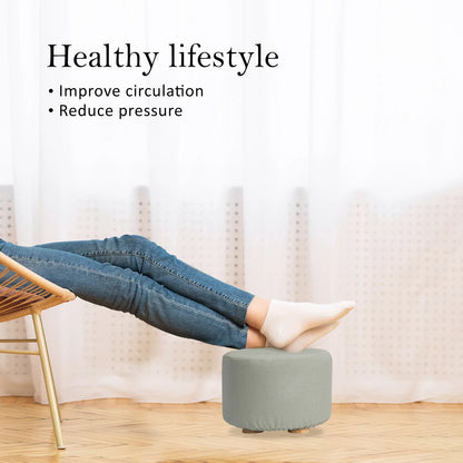 2X Fabric Ottoman Round Wooden Leg Foot Stool - GREY - Mekamart Australia