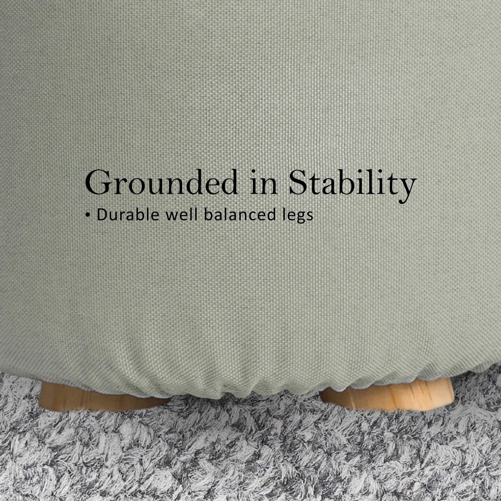 2X Fabric Ottoman Round Wooden Leg Foot Stool - GREY - Mekamart Australia
