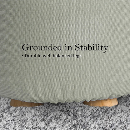 2X Fabric Ottoman Round Wooden Leg Foot Stool - GREY - Mekamart Australia