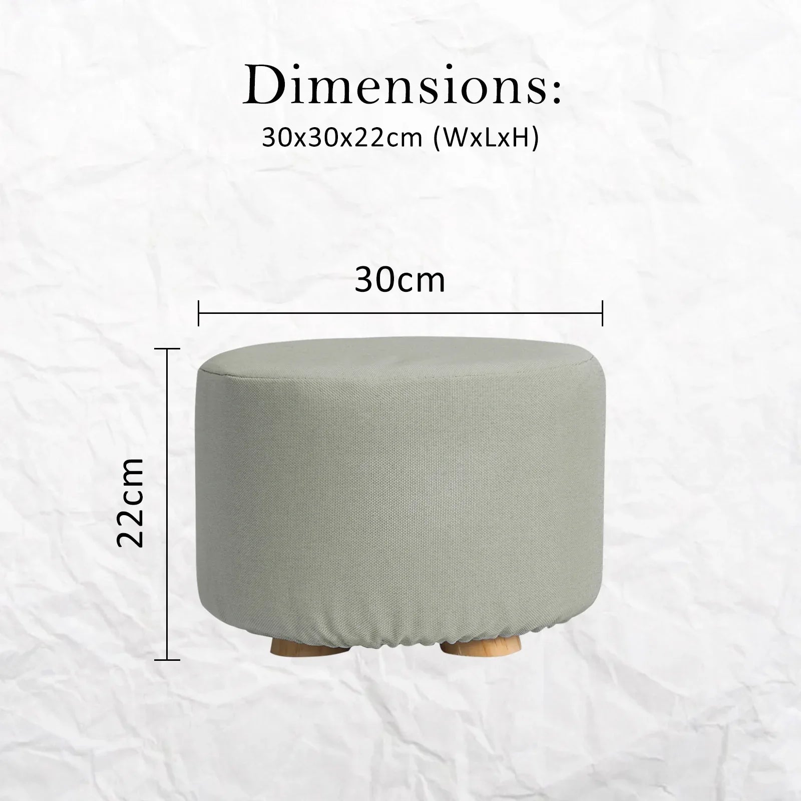 2X Fabric Ottoman Round Wooden Leg Foot Stool - GREY - Mekamart Australia