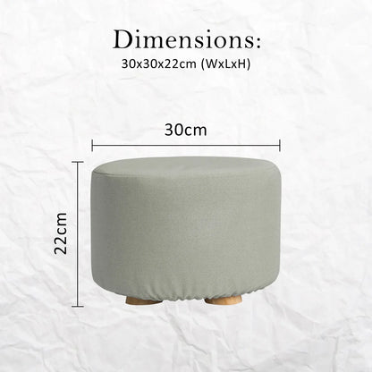 2X Fabric Ottoman Round Wooden Leg Foot Stool - GREY - Mekamart Australia