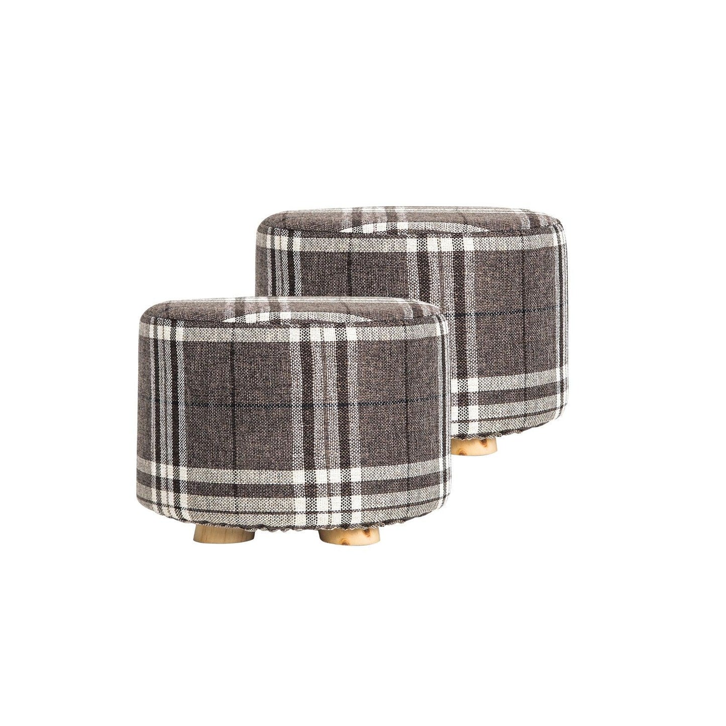 2X Fabric Ottoman Round Wooden Leg Foot Stool - LATTICE - Mekamart Australia