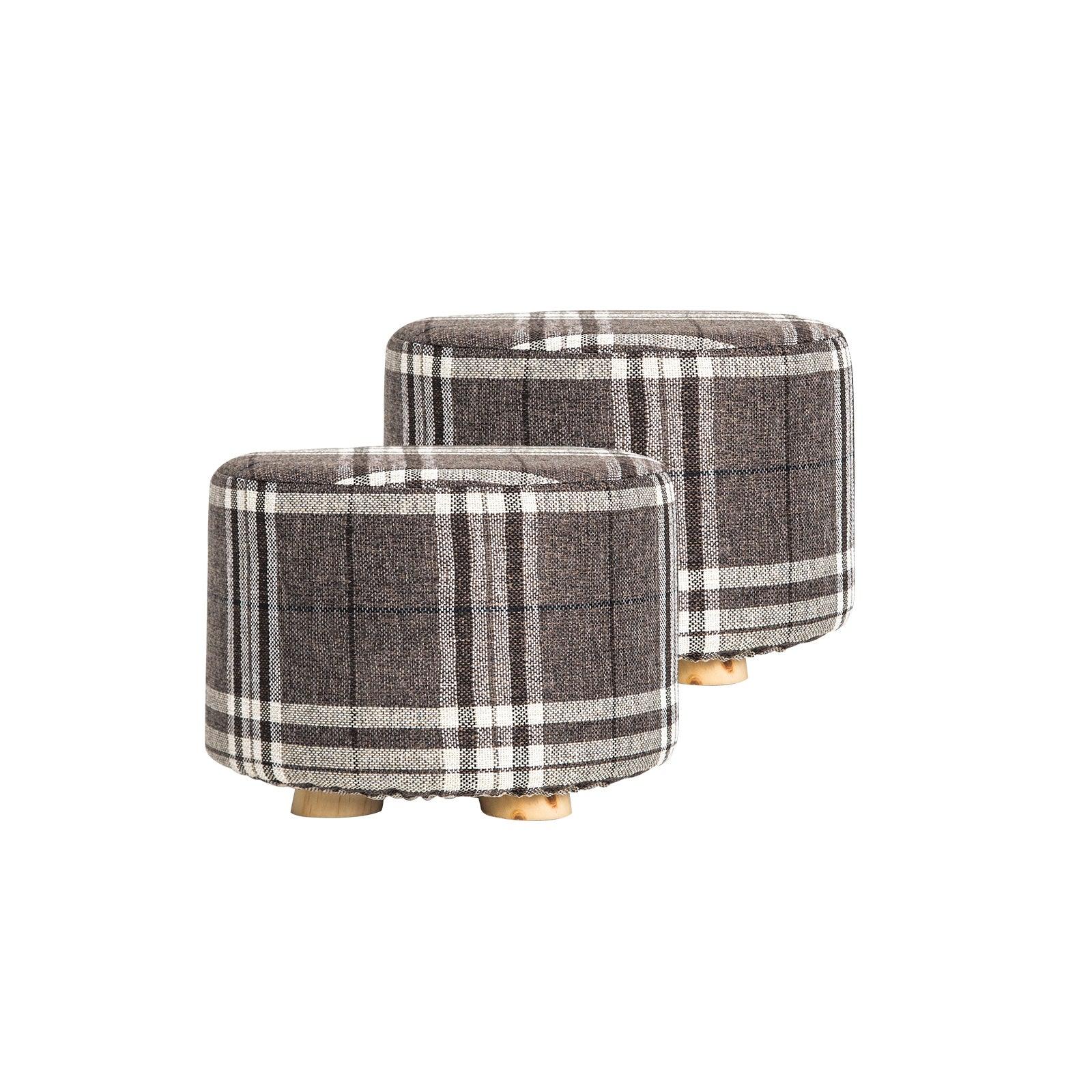 2X Fabric Ottoman Round Wooden Leg Foot Stool - LATTICE - Mekamart Australia