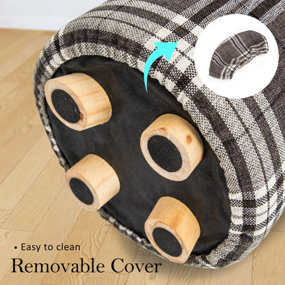 2X Fabric Ottoman Round Wooden Leg Foot Stool - LATTICE - Mekamart Australia