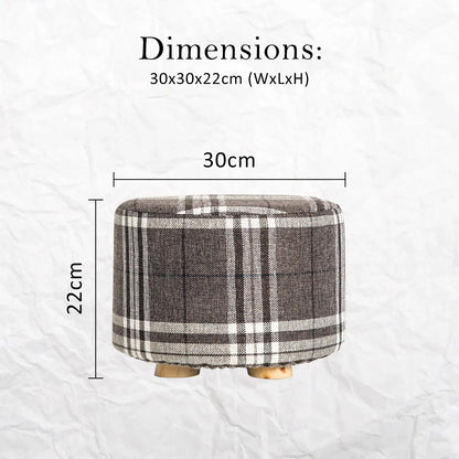 2X Fabric Ottoman Round Wooden Leg Foot Stool - LATTICE - Mekamart Australia