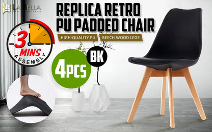4X Retro Dining Cafe Chair Padded Seat BLACK - Mekamart Australia