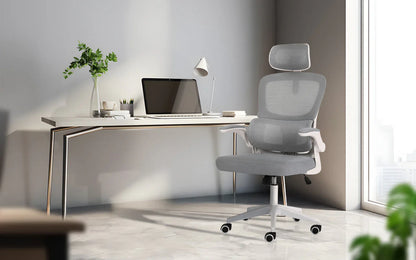 Work Office Chair - Lumber Support, Flip-up Armrest, Adjustable Headrest SITIO - GREY - Mekamart Australia