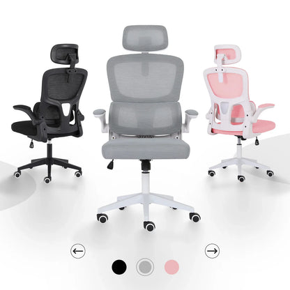 Work Office Chair - Lumber Support, Flip-up Armrest, Adjustable Headrest SITIO - GREY - Mekamart Australia