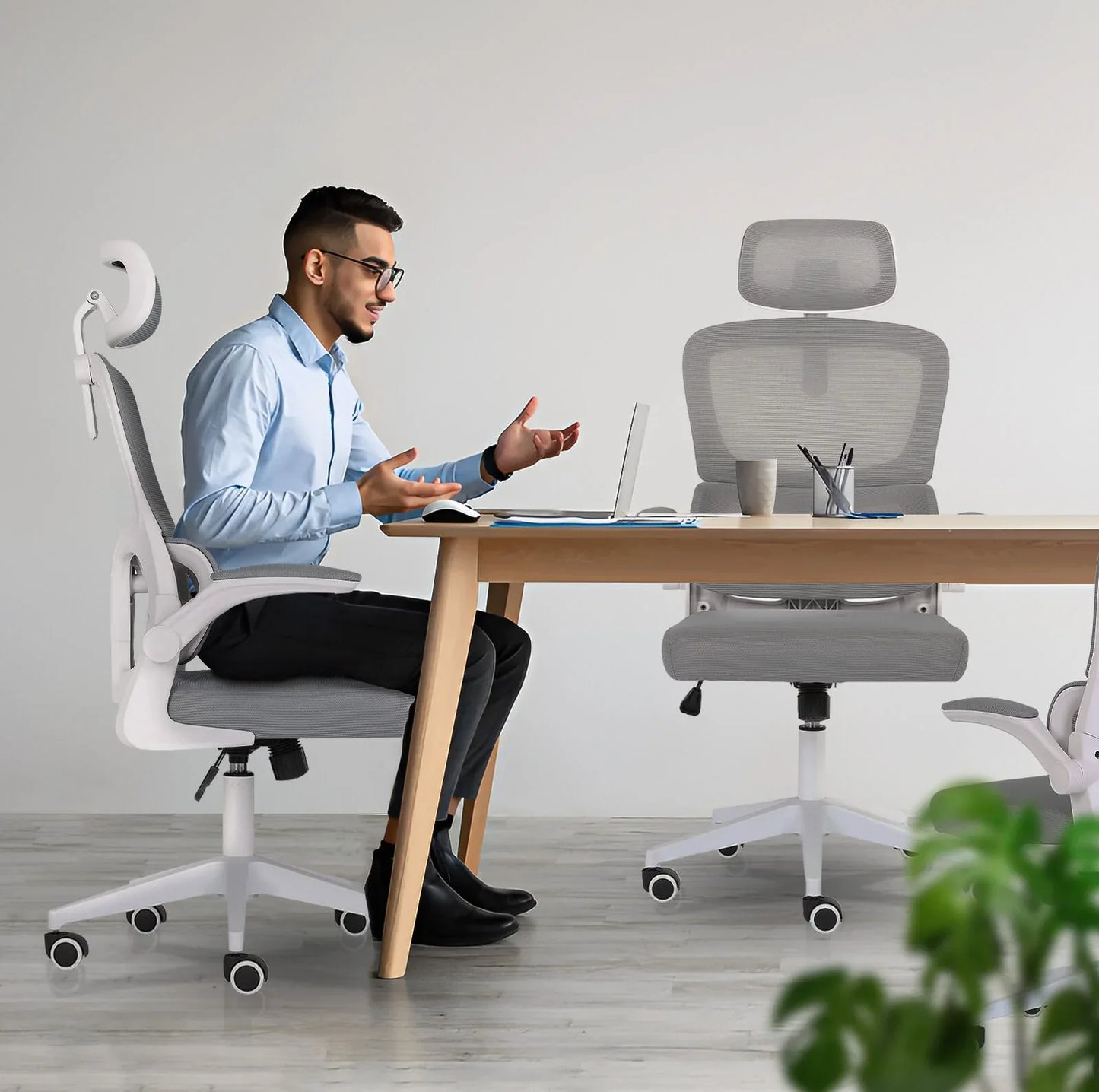 Work Office Chair - Lumber Support, Flip-up Armrest, Adjustable Headrest SITIO - GREY - Mekamart Australia