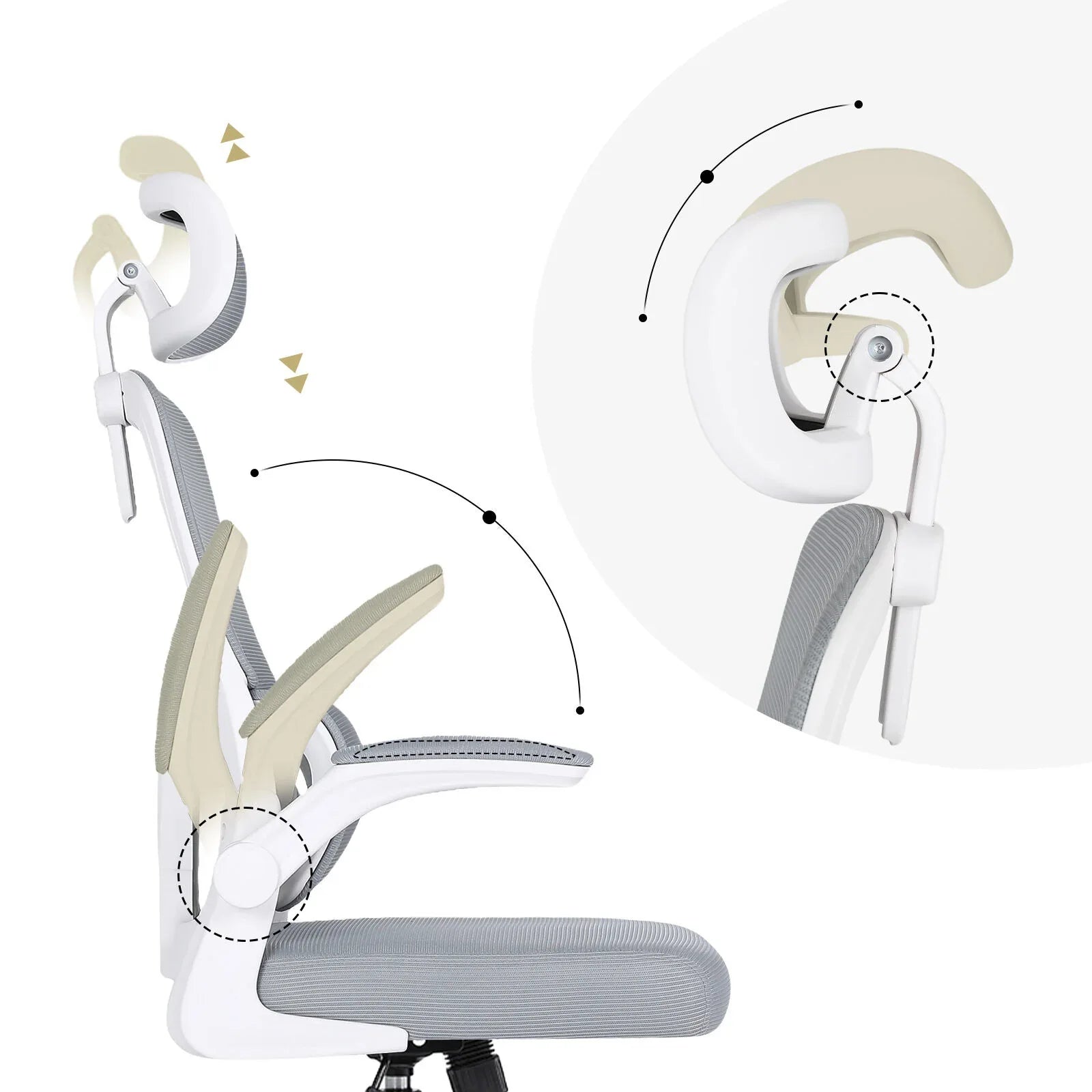 Work Office Chair - Lumber Support, Flip-up Armrest, Adjustable Headrest SITIO - GREY - Mekamart Australia