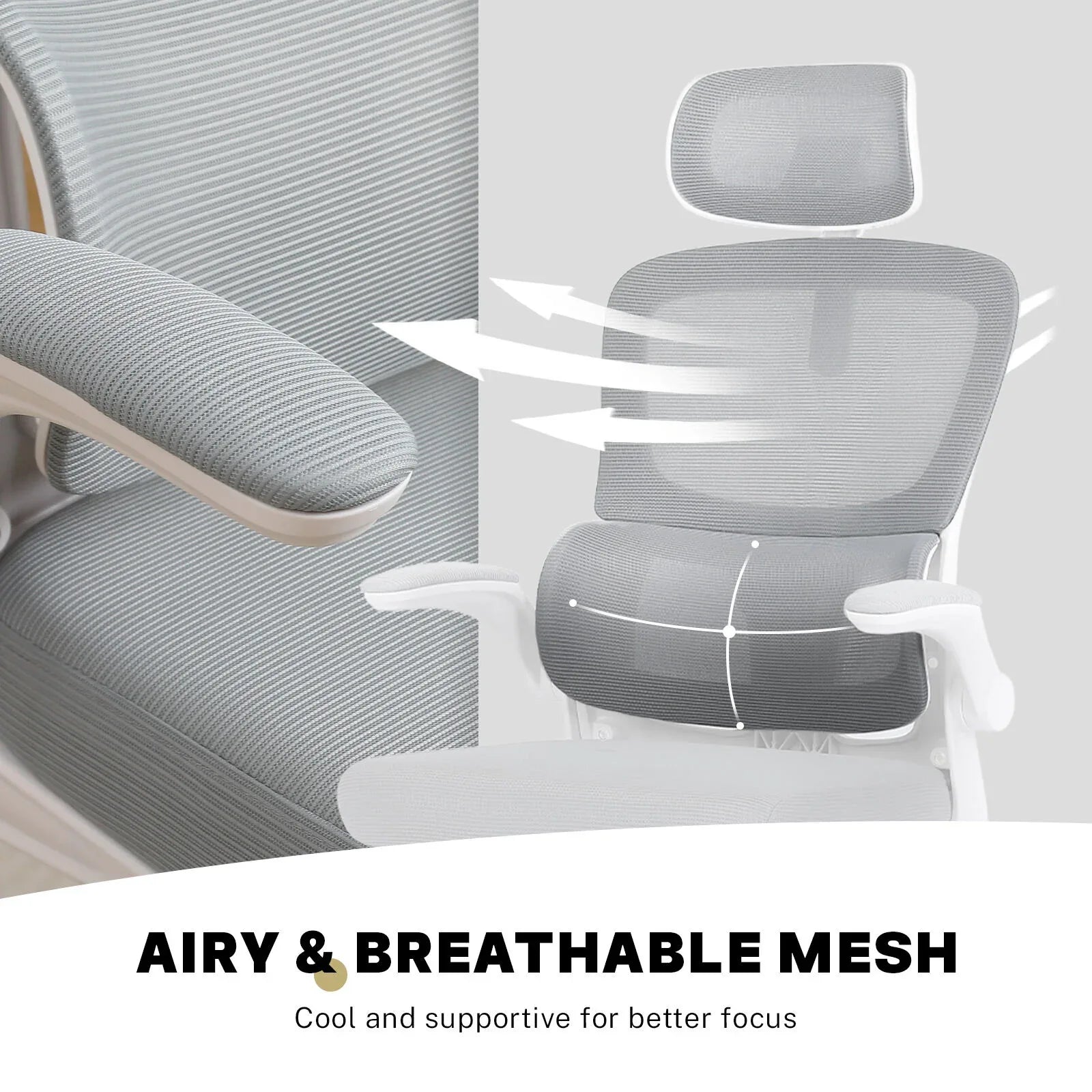 Work Office Chair - Lumber Support, Flip-up Armrest, Adjustable Headrest SITIO - GREY - Mekamart Australia