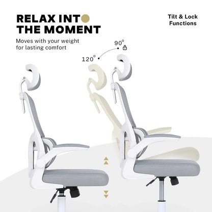 Work Office Chair - Lumber Support, Flip-up Armrest, Adjustable Headrest SITIO - GREY - Mekamart Australia