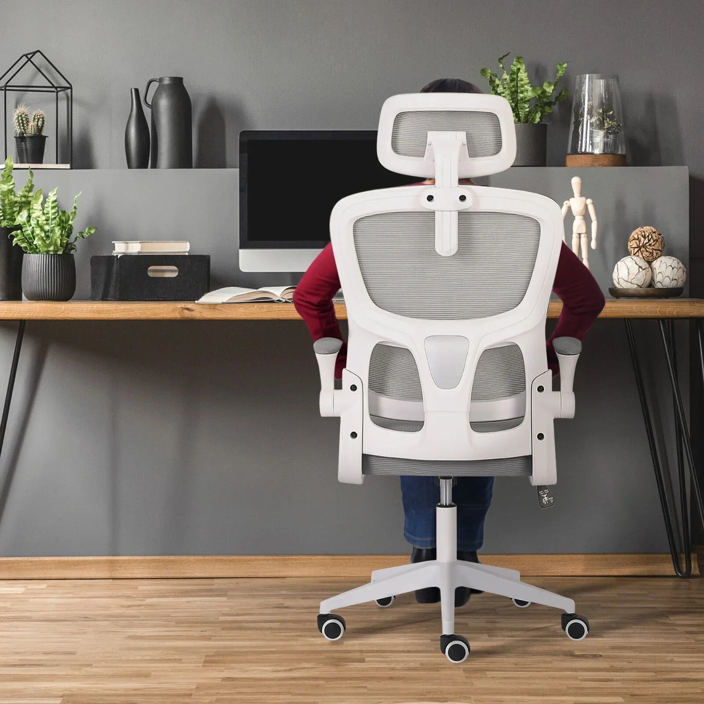 Work Office Chair - Lumber Support, Flip-up Armrest, Adjustable Headrest SITIO - GREY - Mekamart Australia