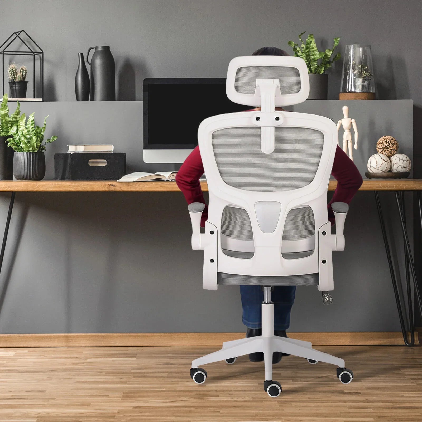 Work Office Chair - Lumber Support, Flip-up Armrest, Adjustable Headrest SITIO - GREY - Mekamart Australia