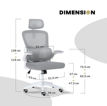 Work Office Chair - Lumber Support, Flip-up Armrest, Adjustable Headrest SITIO - GREY - Mekamart Australia