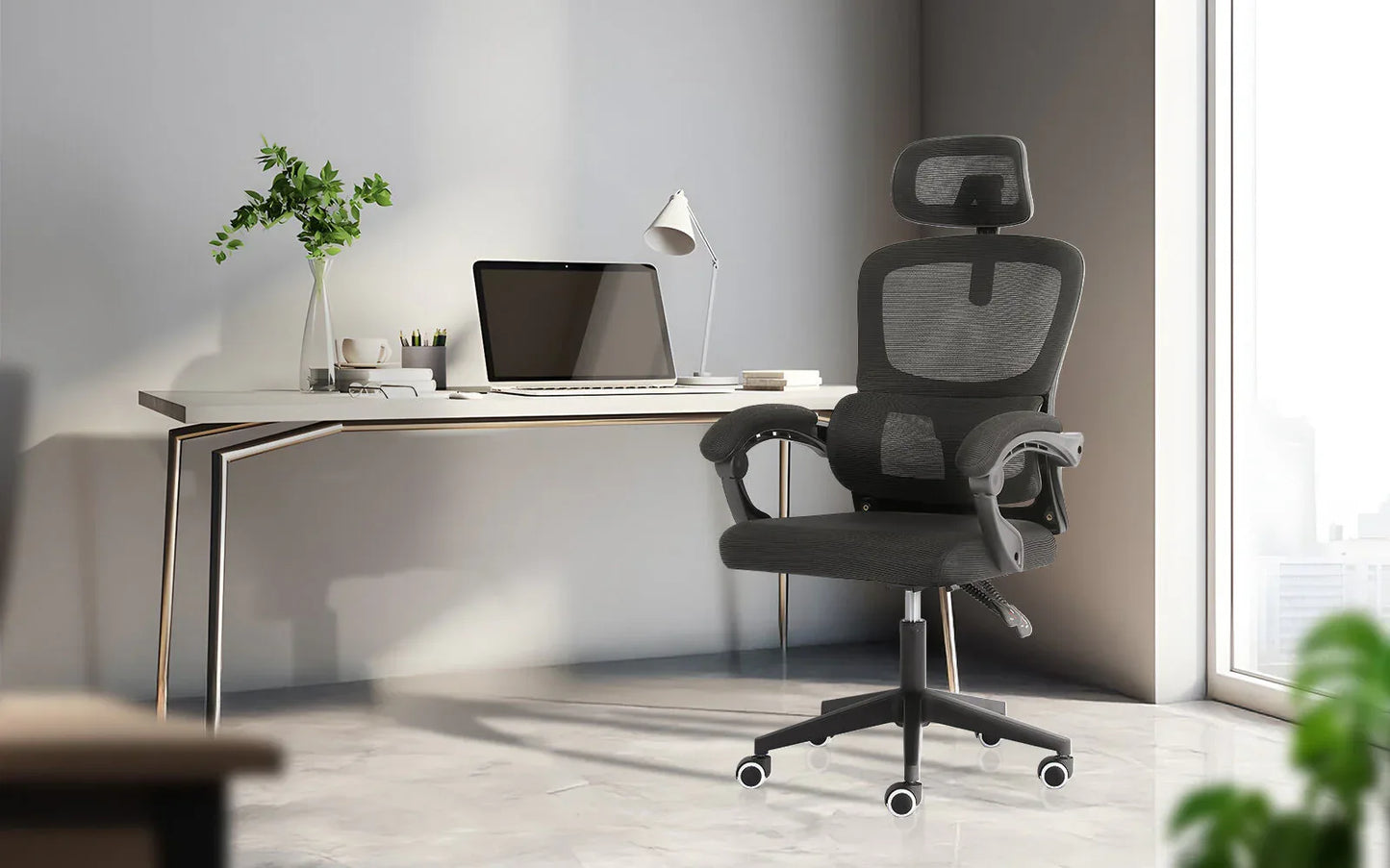 Ergonomic Reclining Office Chair - Lumbar Support, Adjustable Headrest VELTRA - BLACK - Mekamart Australia