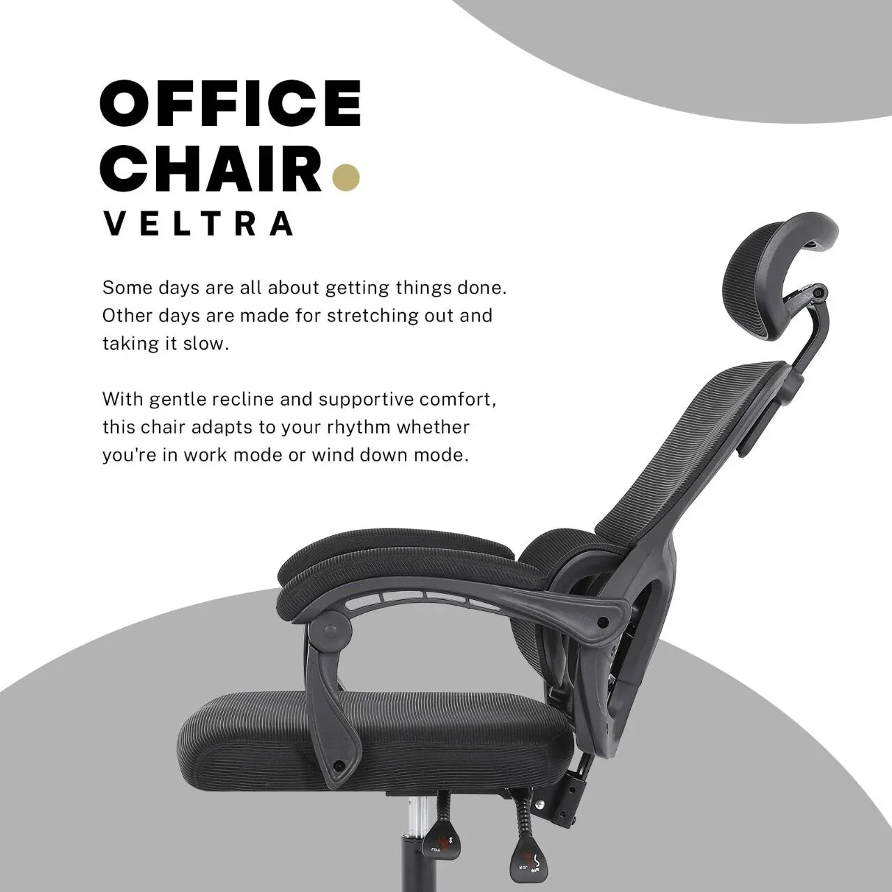 Ergonomic Reclining Office Chair - Lumbar Support, Adjustable Headrest VELTRA - BLACK - Mekamart Australia