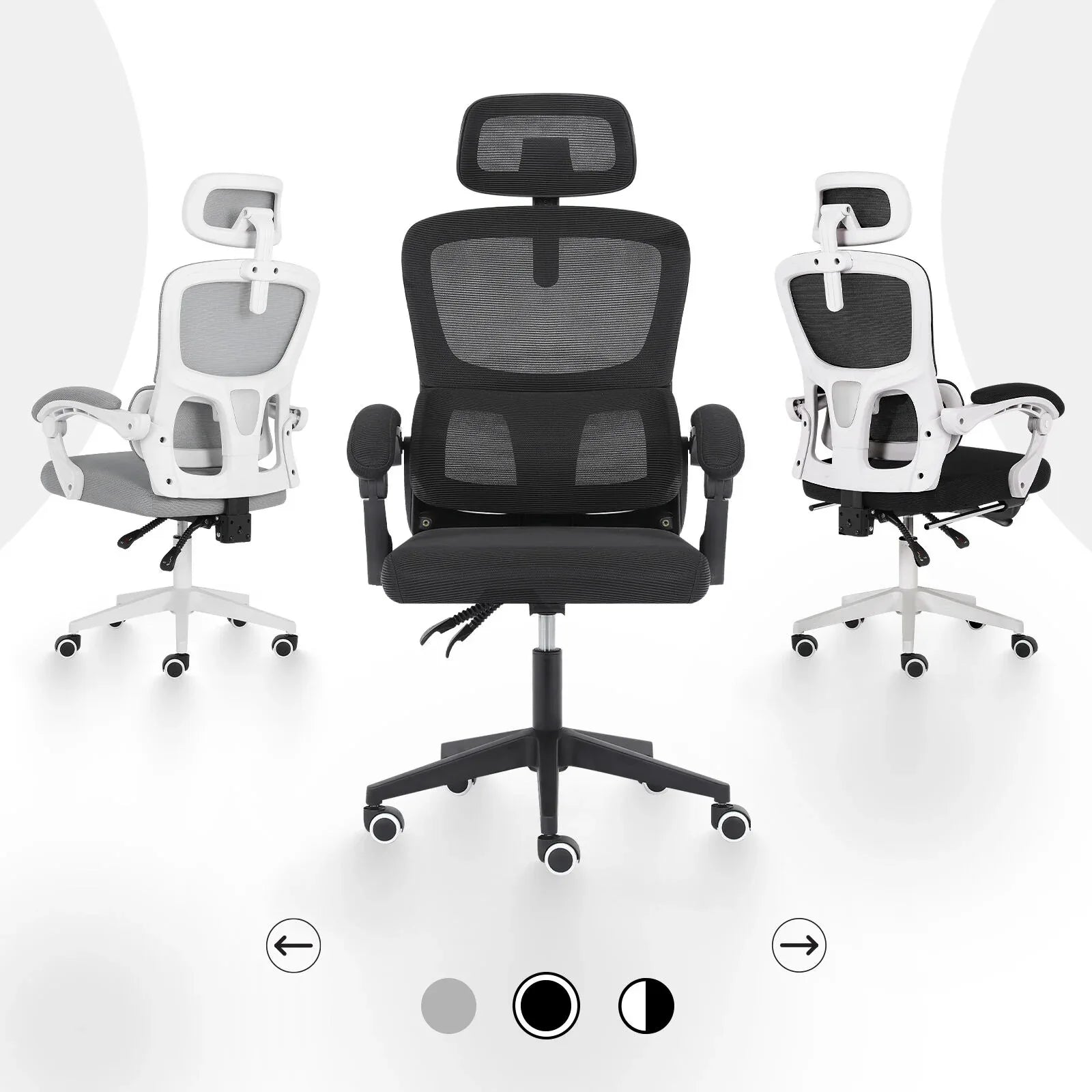 Ergonomic Reclining Office Chair - Lumbar Support, Adjustable Headrest VELTRA - BLACK - Mekamart Australia