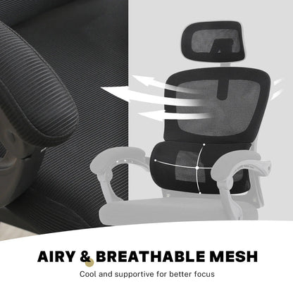 Ergonomic Reclining Office Chair - Lumbar Support, Adjustable Headrest VELTRA - BLACK - Mekamart Australia