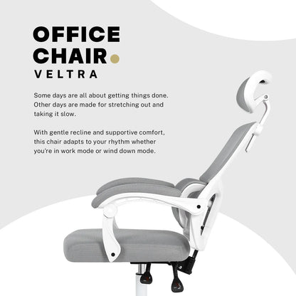 Ergonomic Reclining Office Chair - Lumbar Support, Adjustable Headrest VELTRA - GREY - Mekamart Australia