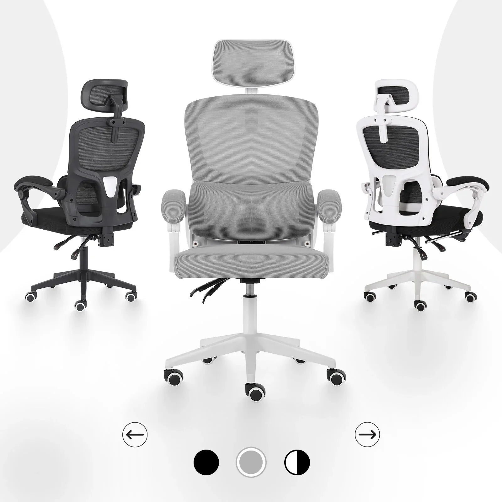 Ergonomic Reclining Office Chair - Lumbar Support, Adjustable Headrest VELTRA - GREY - Mekamart Australia