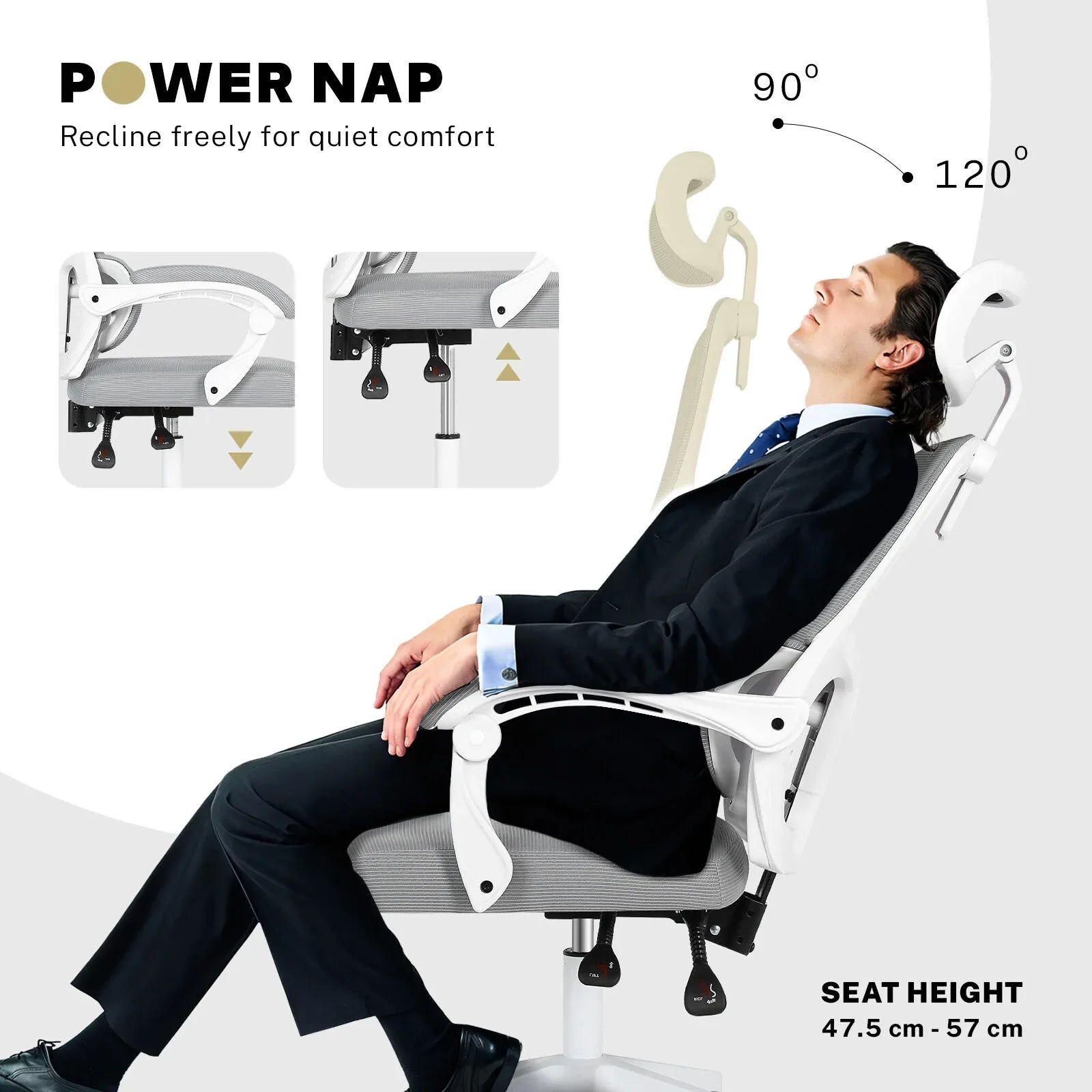 Ergonomic Reclining Office Chair - Lumbar Support, Adjustable Headrest VELTRA - GREY - Mekamart Australia