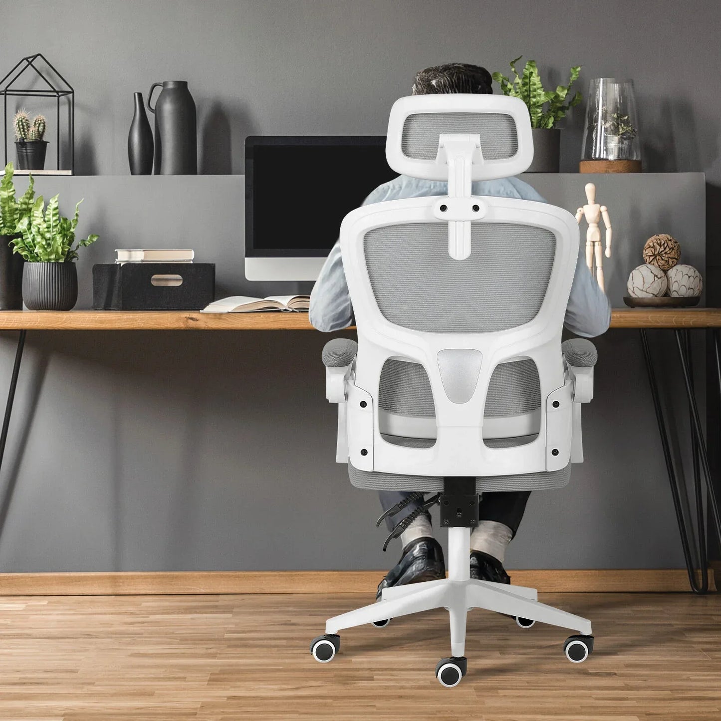 Ergonomic Reclining Office Chair - Lumbar Support, Adjustable Headrest VELTRA - GREY - Mekamart Australia