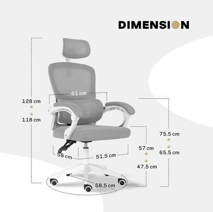 Ergonomic Reclining Office Chair - Lumbar Support, Adjustable Headrest VELTRA - GREY - Mekamart Australia