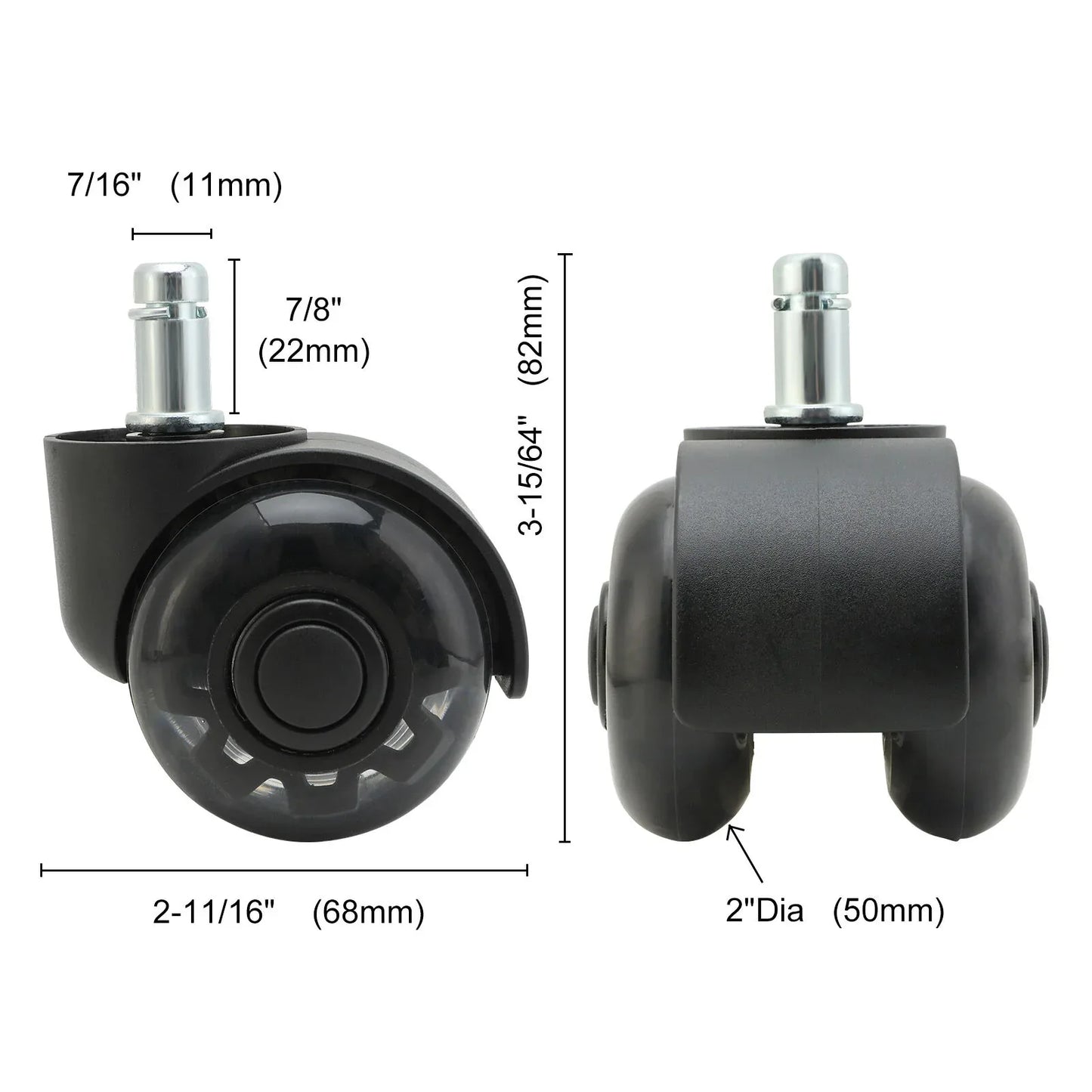 5X 2'' Twin Wheel Office Chair Casters - Slient Smooth, 11x22mm Stem - Mekamart Australia
