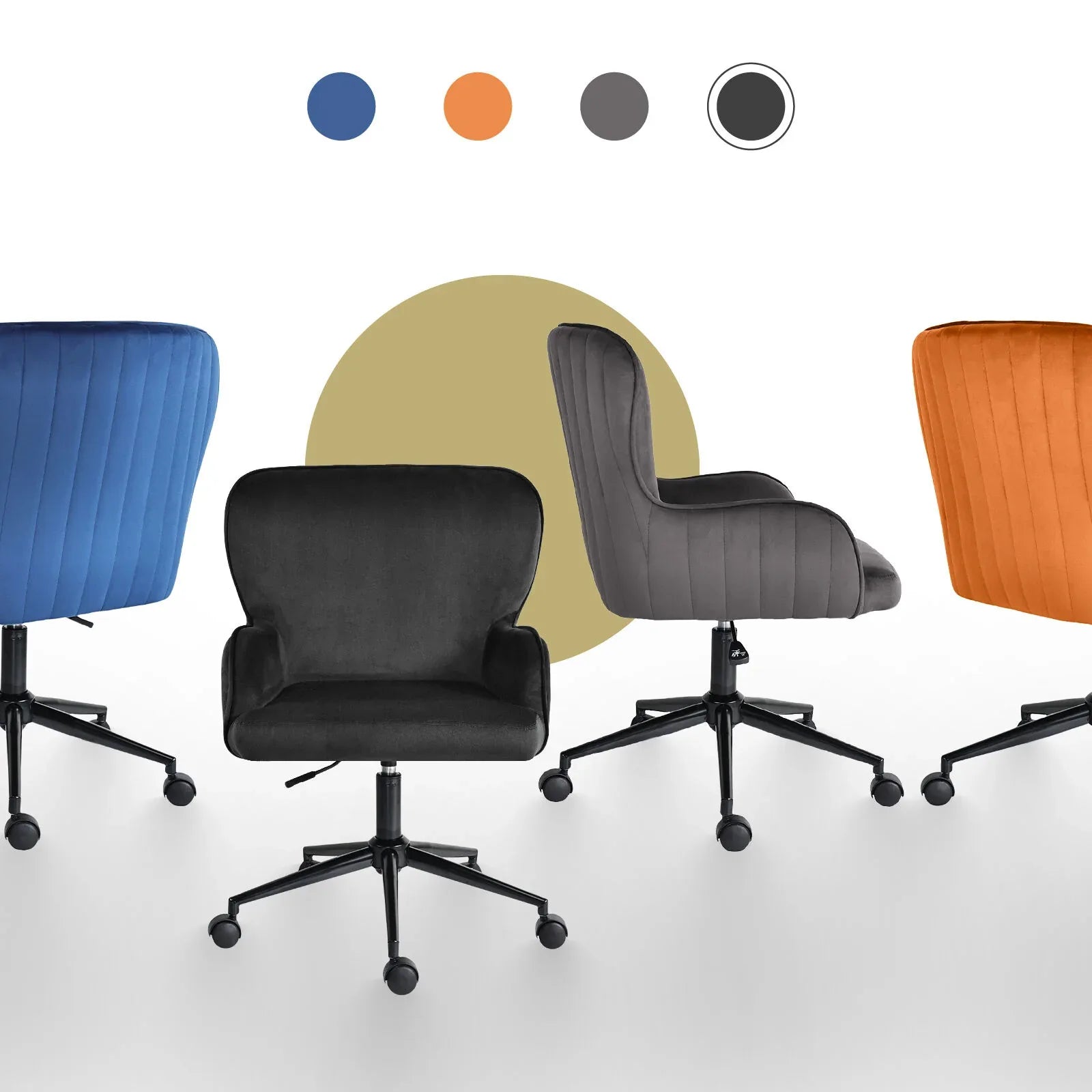 Desk Armchair - Home Office Swivel Chair Adjustable Height Seat PLUME BLACK - Mekamart Australia