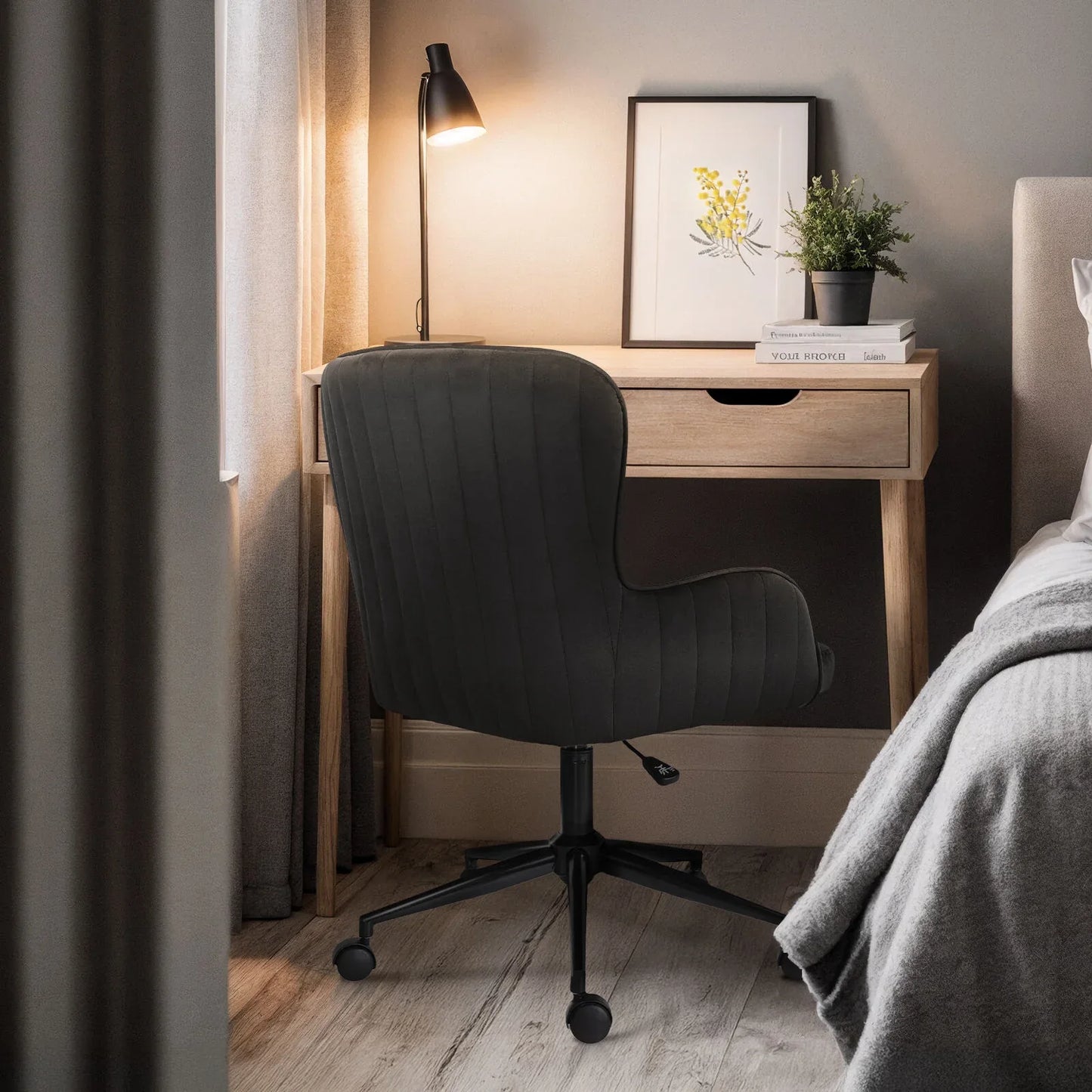 Desk Armchair - Home Office Swivel Chair Adjustable Height Seat PLUME BLACK - Mekamart Australia