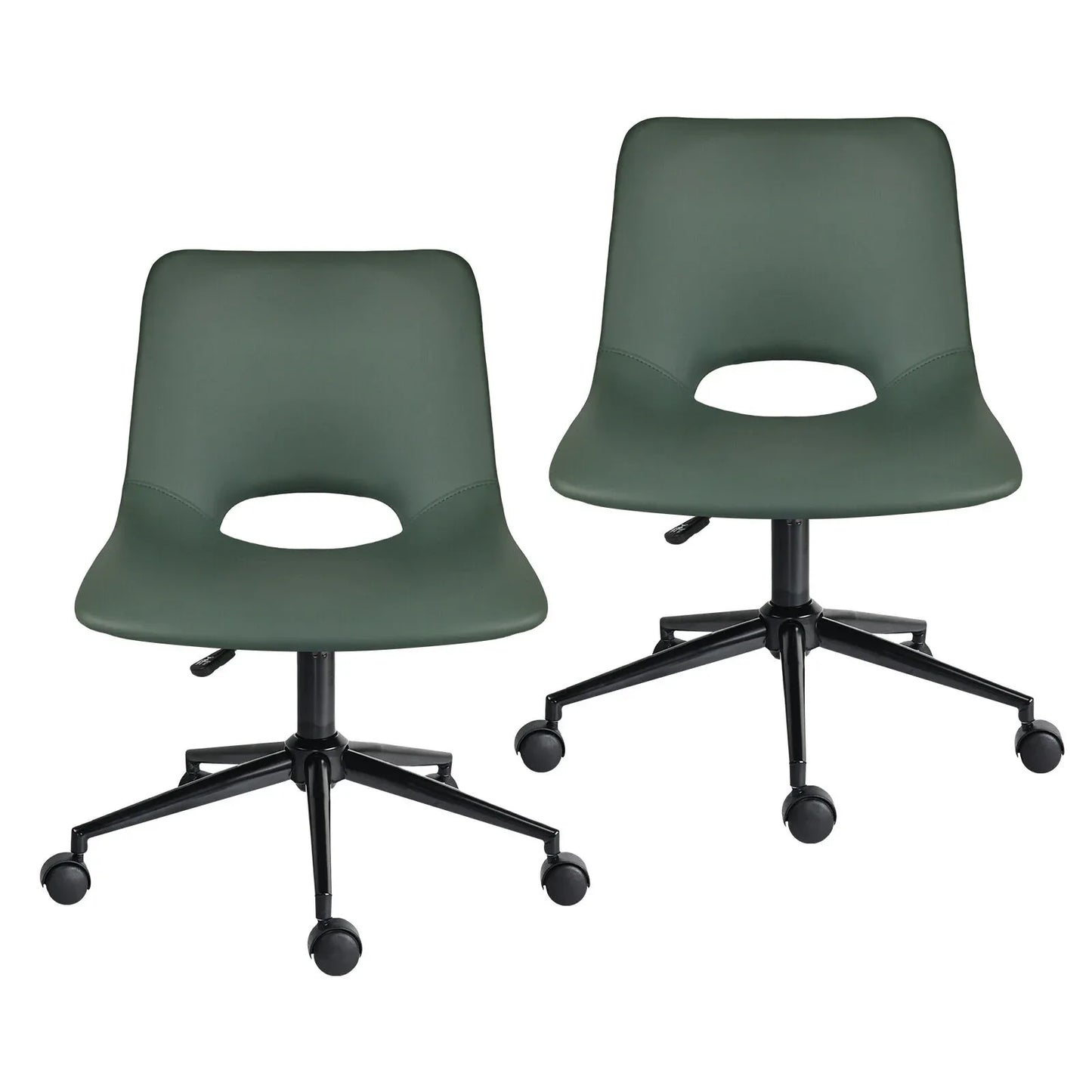 2 Set Office Desk Chair - PU Leather Home Swivel Chair Cut-Out Seat HALO GREEN - Mekamart Australia