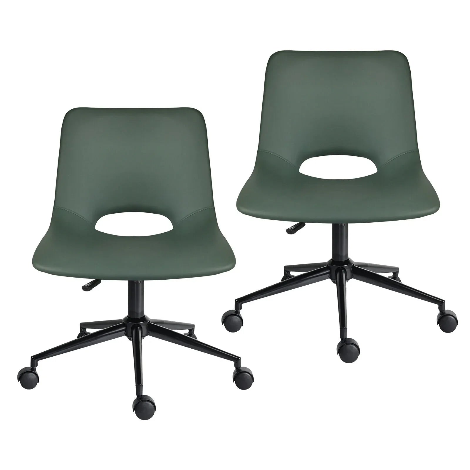 2 Set Office Desk Chair - PU Leather Home Swivel Chair Cut-Out Seat HALO GREEN - Mekamart Australia