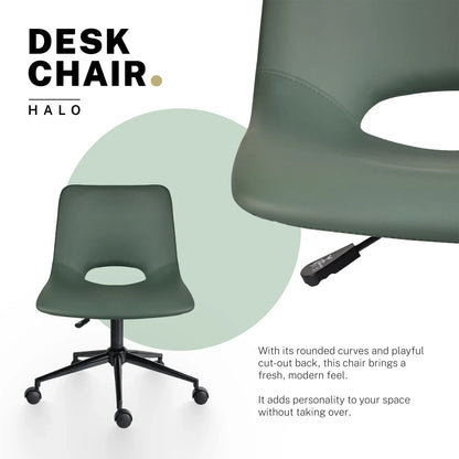 2 Set Office Desk Chair - PU Leather Home Swivel Chair Cut-Out Seat HALO GREEN - Mekamart Australia