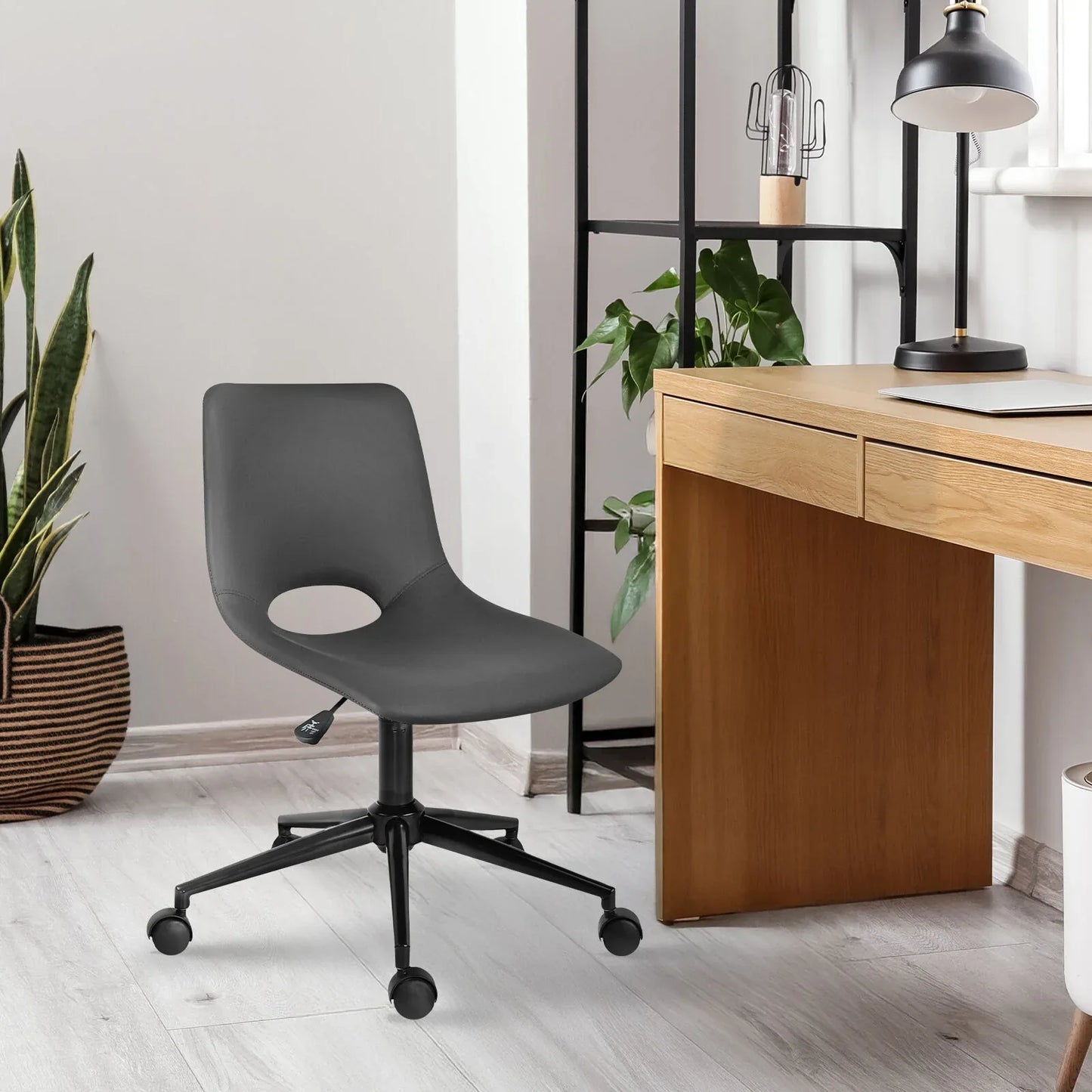 2 Set Office Desk Chair - PU Leather Home Swivel Chair Cut-Out Seat HALO GREY - Mekamart Australia