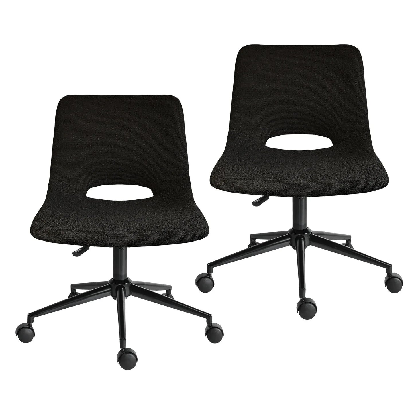 2 Set Office Desk Chair - Loop Yarn Fabric Home Swivel Chair Cut-Out Seat HALO BLACK - Mekamart Australia