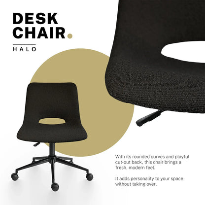 2 Set Office Desk Chair - Loop Yarn Fabric Home Swivel Chair Cut-Out Seat HALO BLACK - Mekamart Australia