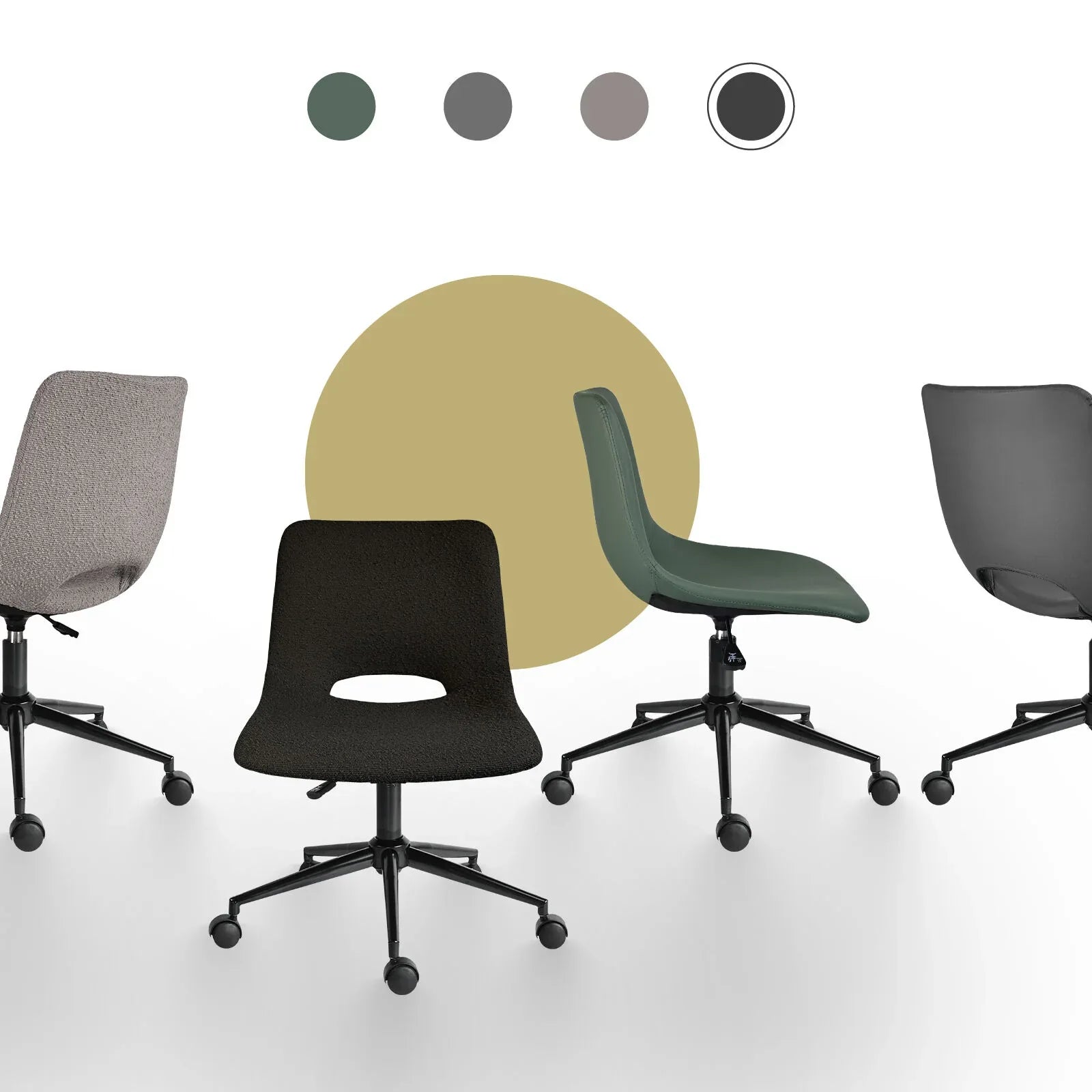 2 Set Office Desk Chair - Loop Yarn Fabric Home Swivel Chair Cut-Out Seat HALO BLACK - Mekamart Australia