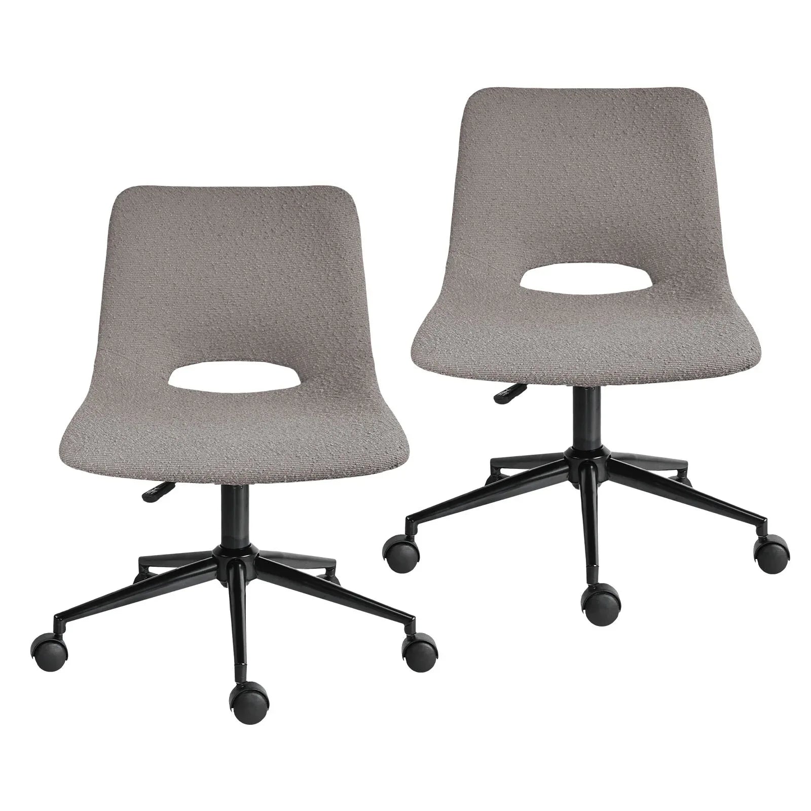 2 Set Office Desk Chair - Loop Yarn Fabric Home Swivel Chair Cut-Out Seat HALO GREY - Mekamart Australia