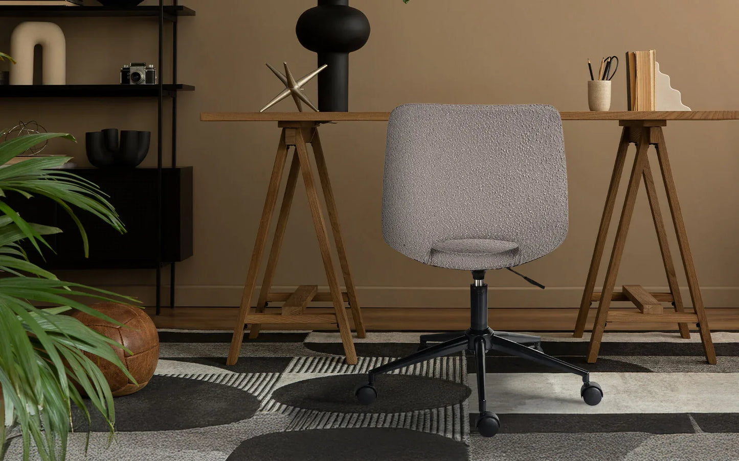 2 Set Office Desk Chair - Loop Yarn Fabric Home Swivel Chair Cut-Out Seat HALO GREY - Mekamart Australia