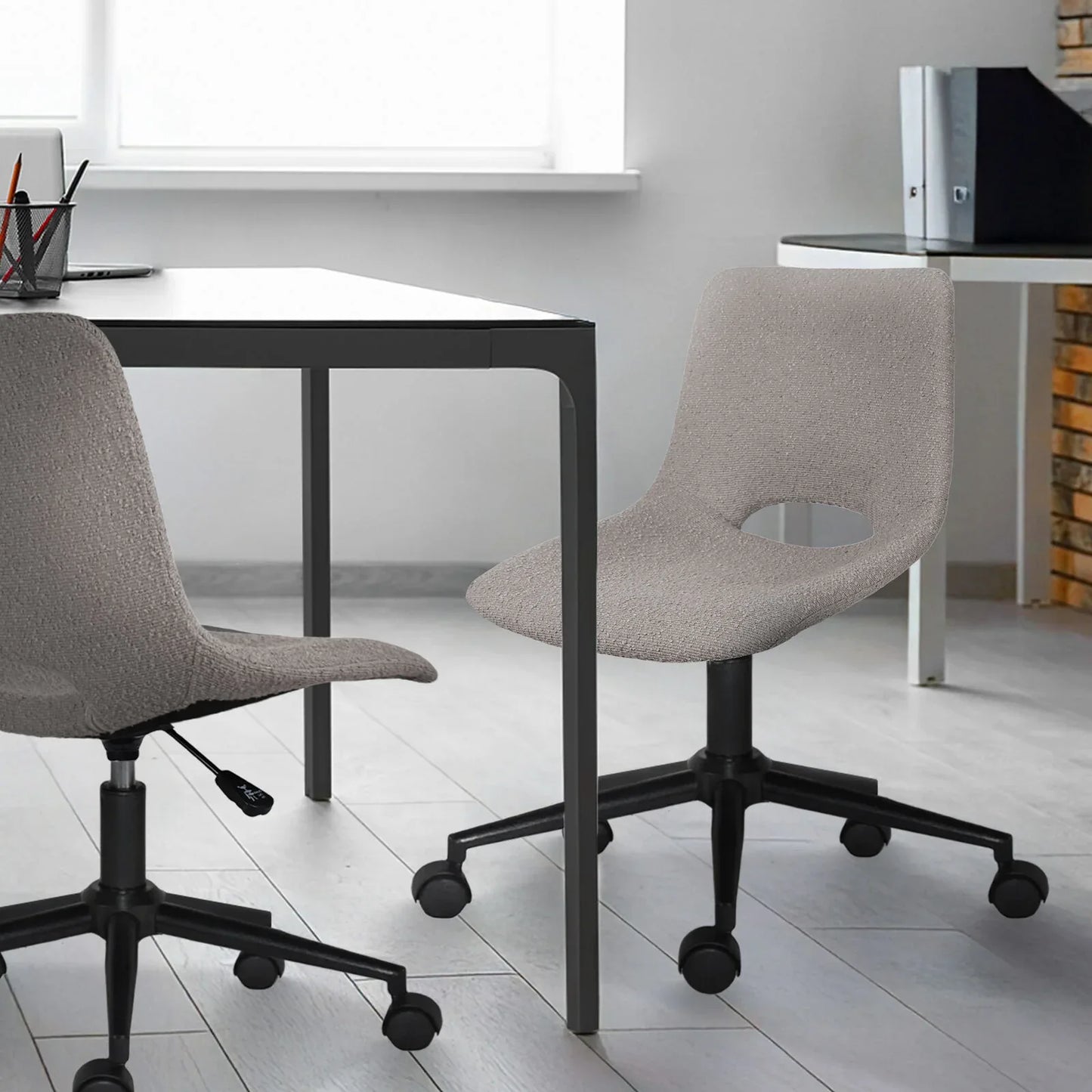 2 Set Office Desk Chair - Loop Yarn Fabric Home Swivel Chair Cut-Out Seat HALO GREY - Mekamart Australia
