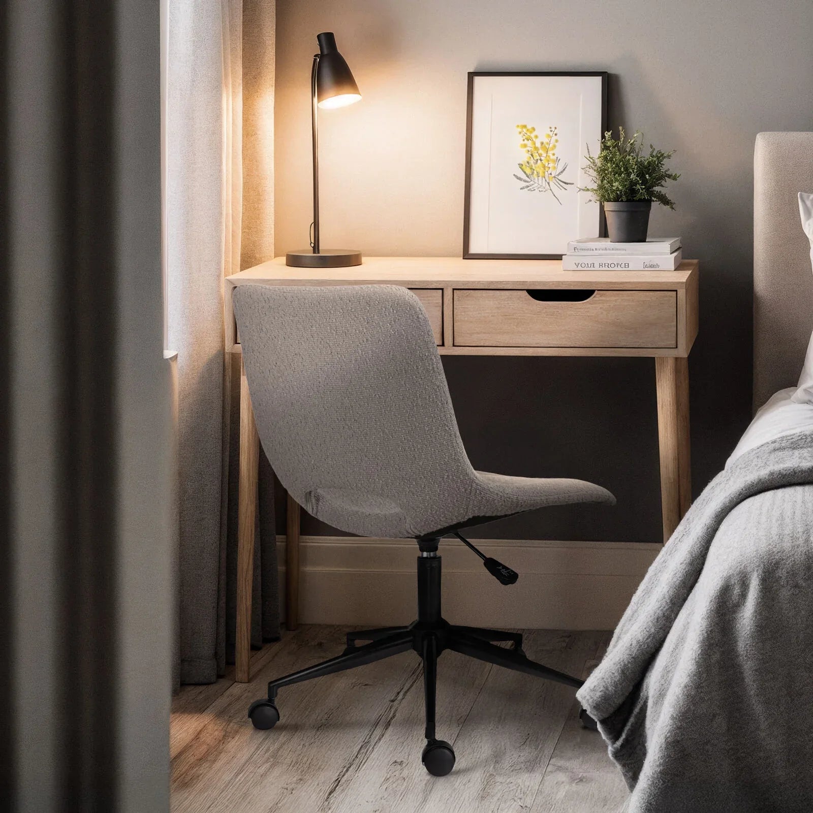 2 Set Office Desk Chair - Loop Yarn Fabric Home Swivel Chair Cut-Out Seat HALO GREY - Mekamart Australia