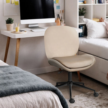 Office Desk Chair - Velvet Armless Swivel Study Seat OVOID PALE KHAKI - Mekamart Australia
