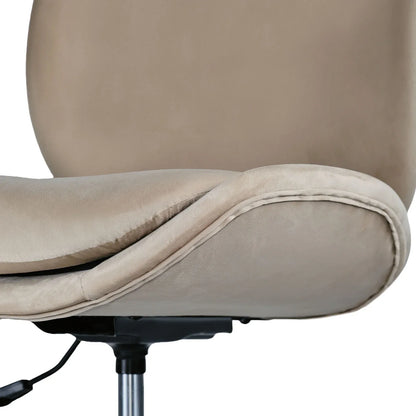 Office Desk Chair - Velvet Armless Swivel Study Seat OVOID PALE KHAKI - Mekamart Australia
