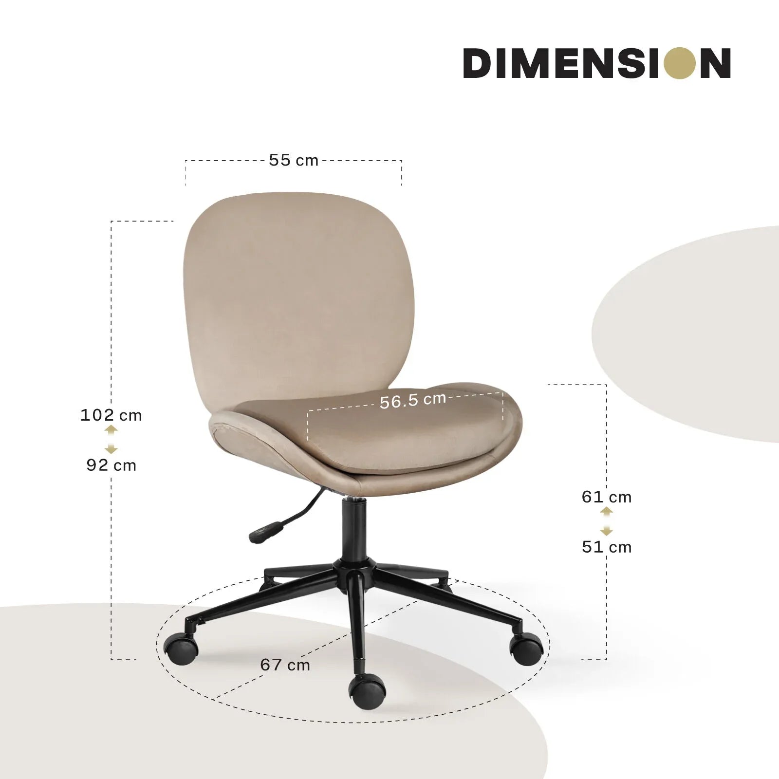 Office Desk Chair - Velvet Armless Swivel Study Seat OVOID PALE KHAKI - Mekamart Australia