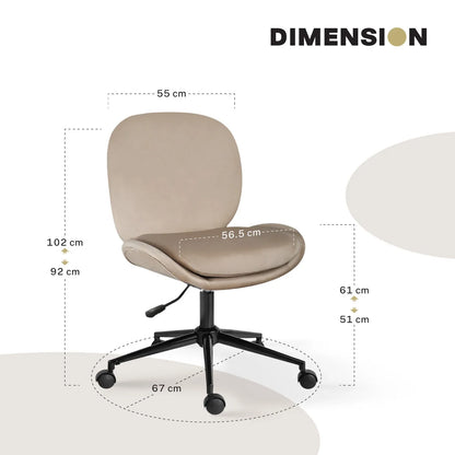 Office Desk Chair - Velvet Armless Swivel Study Seat OVOID PALE KHAKI - Mekamart Australia