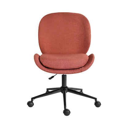 Office Desk Chair - Linen Fabric Armless Swivel Study Seat OVOID EARTHY RED - Mekamart Australia