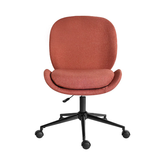 Office Desk Chair - Linen Fabric Armless Swivel Study Seat OVOID EARTHY RED - Mekamart Australia