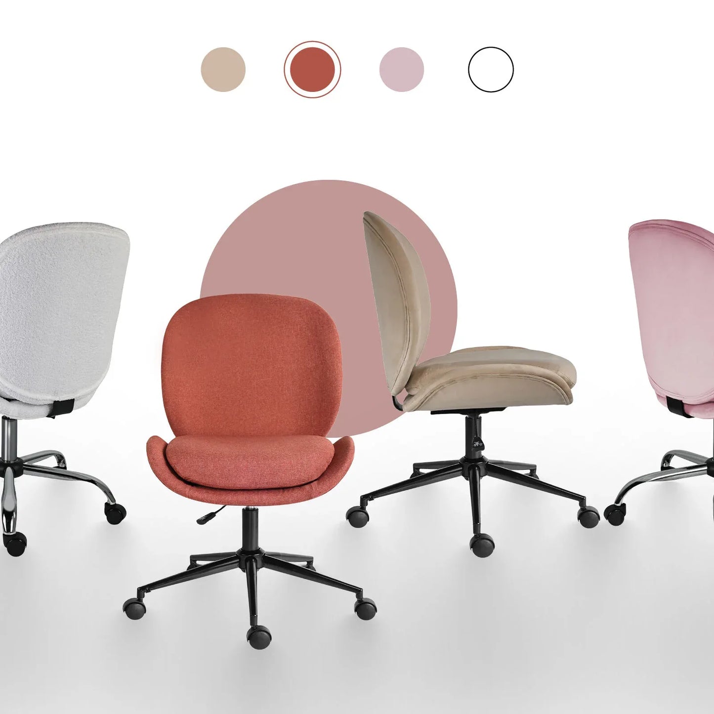 Office Desk Chair - Linen Fabric Armless Swivel Study Seat OVOID EARTHY RED - Mekamart Australia